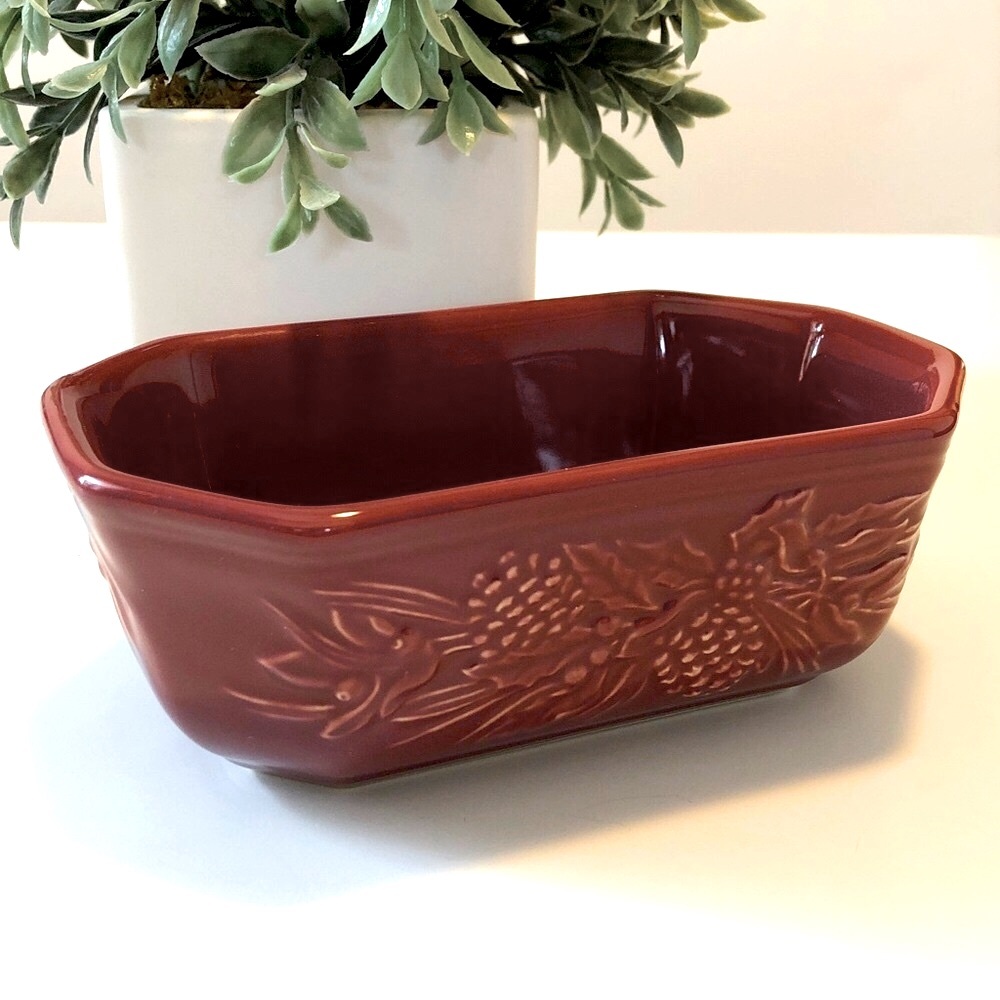 Longaberger Nature's Garland Embossed pottery stoneware Side Dish - Paprika